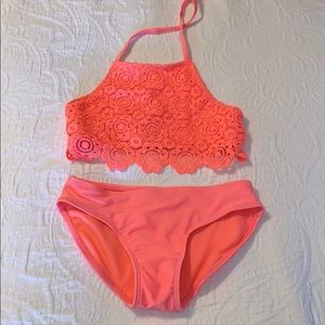 HOT PINK/CORAL HALTER TOP BIKINI